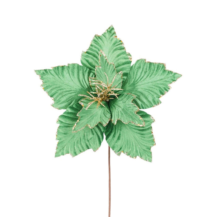 20 in Velvet Glitter Poinsettia Stem - Holiday Green