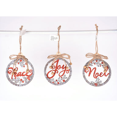 4.25" Joy Noel Peace Ornament - Natural/Red