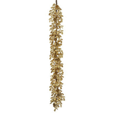 5 Ft Holly Leaf w/Pod Garland - Gold