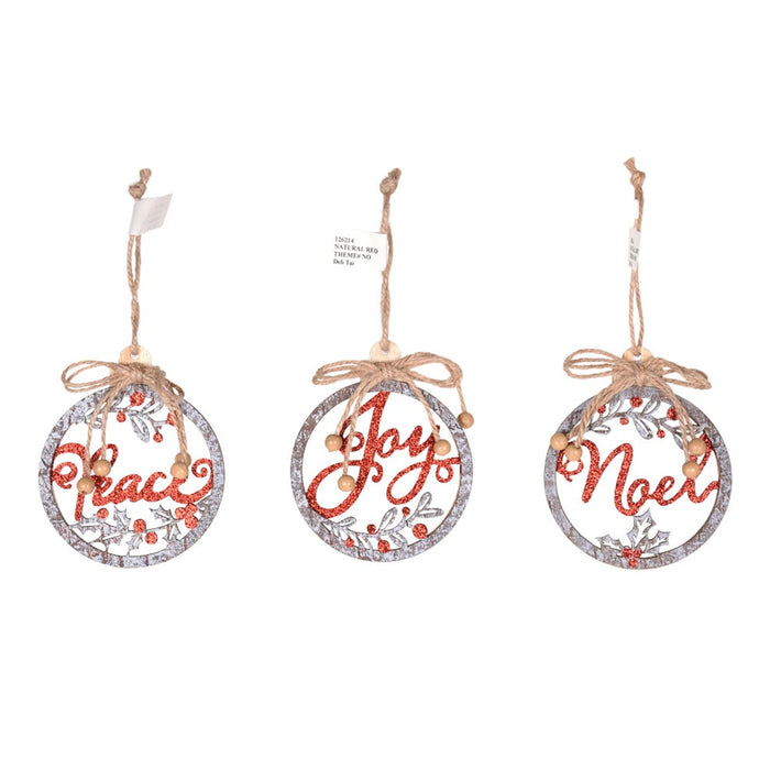 4.25" Joy Noel Peace Ornament - Natural/Red