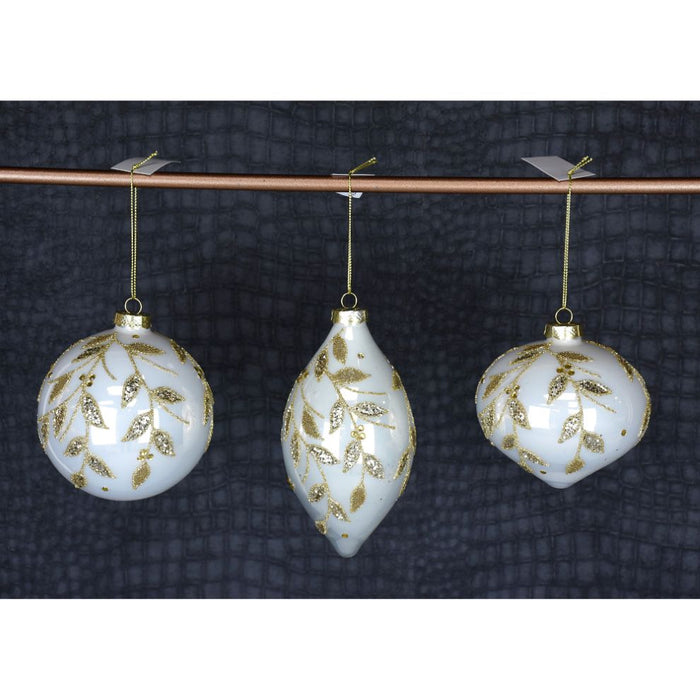 4 in Glass Jewel Leaf Ornament - Ivory/Gold