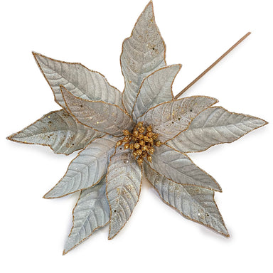 24" Velvet Poinsettia w/Glitter - Winter Green/Gold