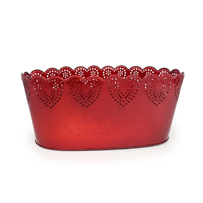 10" Red Oval Tin with Heart