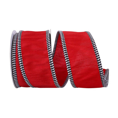 2 1/2 in Dupioni Check Edge Wired Edge Ribbon - Red
