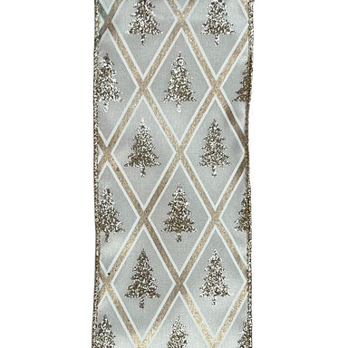 2.5 in Glitter Tree Diamond Ribbon - Platinum