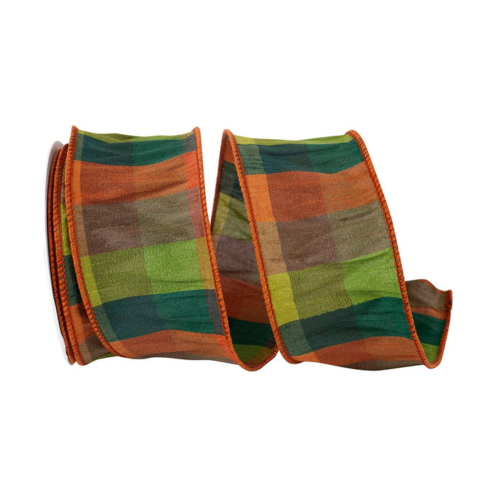 2 1/2 in Plaid Dupioni Raymond Wired Edge Ribbon - Multicolor