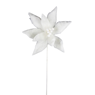 Fur Jewel Poinsettia Pick - White