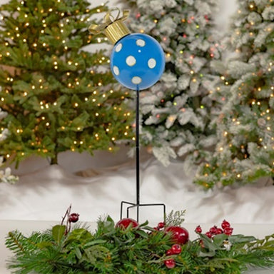 26 in Tall Round Polka Dotted Christmas Ball Ornament Garden Stakes - Blue