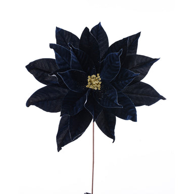 22 in Giant Velvet Poinsettia Stem - Midnight Blue/Gold