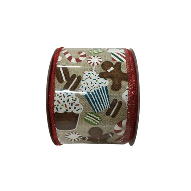 2.5 in Gingerbread Cupcake Ribbon - Natural/Multi