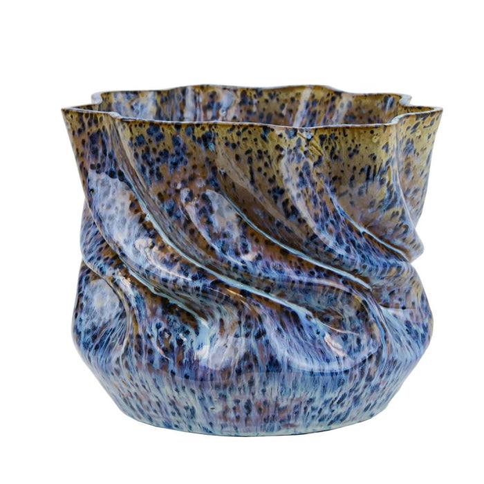 6.5 x 7.75 in Glossy Ripple Vase - Blue