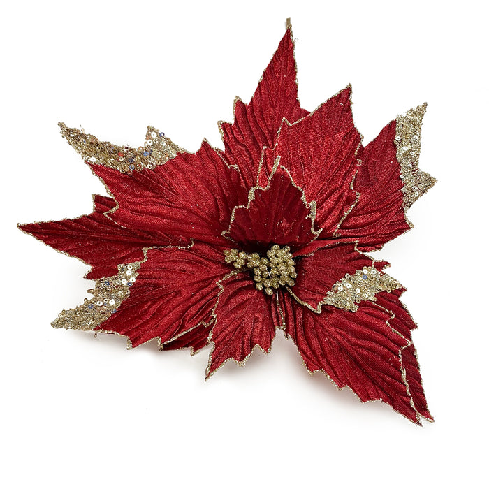 Velvet Sequins Poinsettia - Burgundy