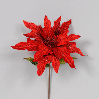 24" Velvet Poinsettia w/Glitter Loops - Red