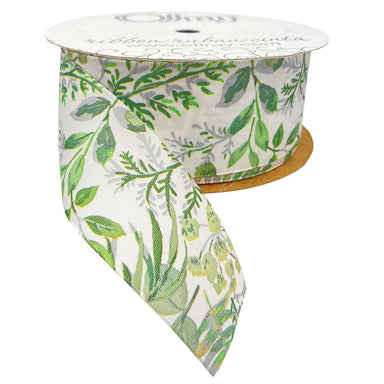 #9 Tropical Leaves Ribbon - White