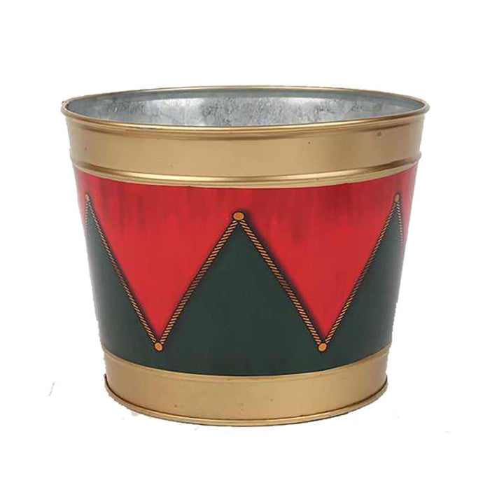 6.5 in Holiday Drum Pot - Red, Green, Gold