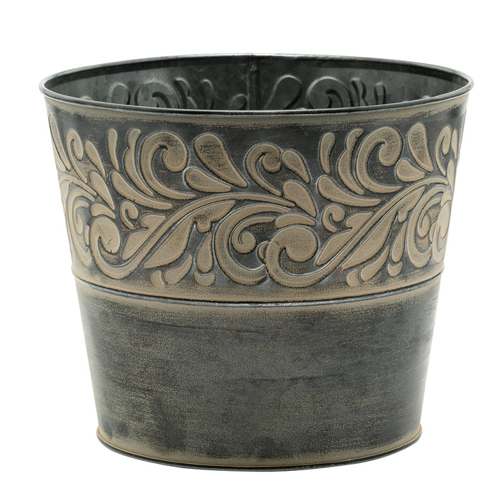 6.5" Dark Stain Pot with Cream Design