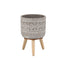 7 5/8" Cement  Pot w/3 Wood Legs w/Art Design - White