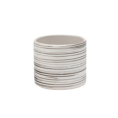 4 5/8 in Ceramic Scored Cylinder Pot - Grey/White