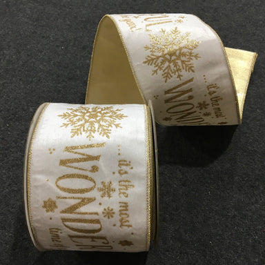 4 in Wonderful Year Ribbon - Ivory/Gold