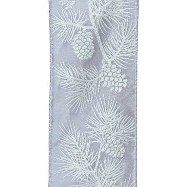 2.5 in Pine w/Cones Ribbon - White