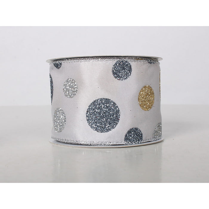 Glitter Polka Dot Ribbon - Platinum
