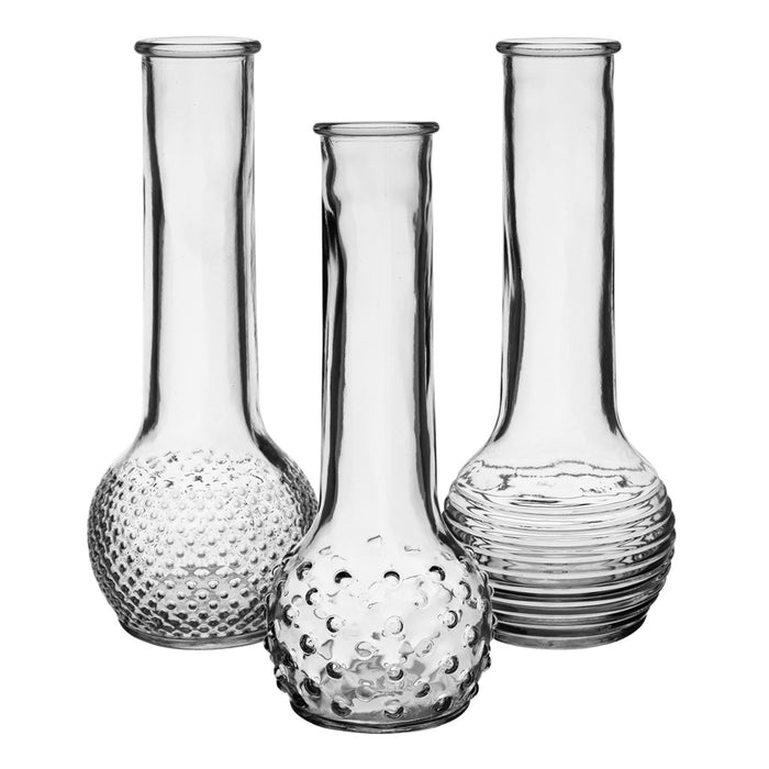 8 1/2 in- Dot-Dash Bud Vase Trio - Crystal