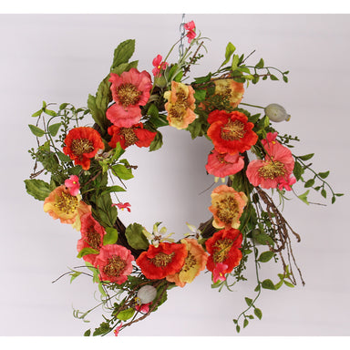 24" Garden Poppy Wreath - Orange/Coral
